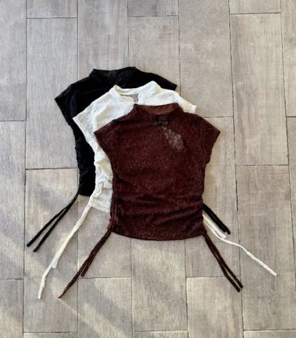 Top cuello mao encaje